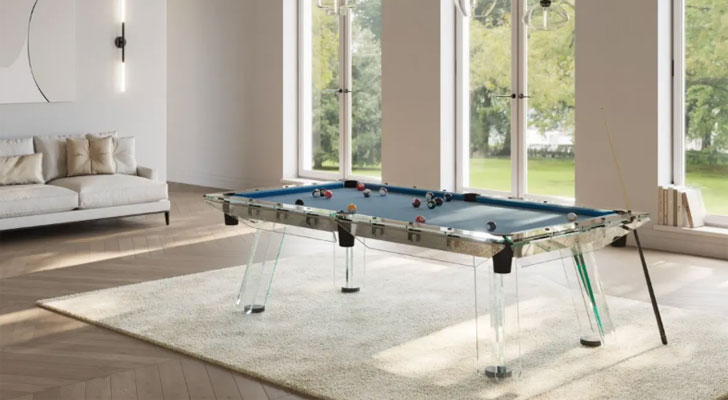 "impatia filotto glass pool table salone del mobile 2024 indiaartndesign"